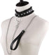 Multicolor PU Simulated Leather Silvert-Tone Rivets O Ring Lace Collar Choker Necklace with Detachable Chain Leash...