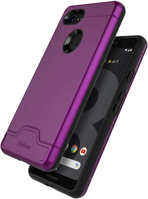 Teelevo Wallet Case for Google Pixel 3, Dual Layer Case with Card Slot Holder and Integrated Kickstand for Google Pixel 3 - Purple...