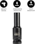1/2-Inch Drive 9mm Deep Impact Socket with 6-Point Design, Heat-Treated Chrome Molybdenum Alloy Steel, Metric?Hex Deep Socket...
