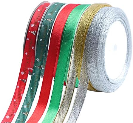 Merry Christmas Ribbons 2/5’’ Gift Ribbon for Gifts Wrapping 150 Yards Mix Designs Holiday Grosgrain Satin Ribbon Set Christmas Designs Crafts & S...