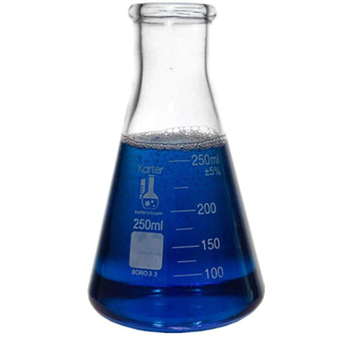 Glass Erlenmeyer Flask Set with Rubber Stoppers - 3 Sizes - 50, 150 and 250ml, Karter Scientific 214U8...