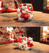EatingBiting Fortune Japanese Lucky Beckoning Cats Maneki Neko Flower Pot Vase Pen Holder,Pair Cat set on fish,Ceramic Pencil Holder for Organizer...