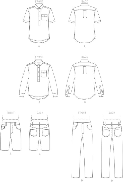 Vogue Men's Semi-Fitted Shirt, Shorts, and Mid-Rise Jeans Sewing Pattern Kit, Design Code V1895, Sizes 34-36-38-40...