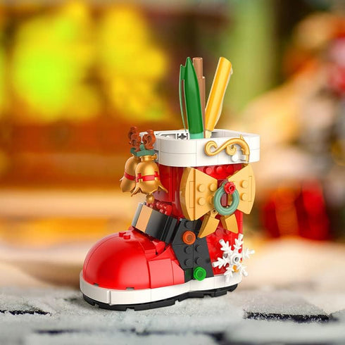 DIY Christmas Boots Building Set,240 Pieces,Toy Bricks,Mini Xmas Tree Building Block Gift, Pen Holder,Creative Design,Table Display...