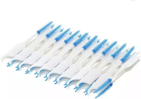 200PCs Double Headed Floss Interdental Brushes, tooth brush picks flossers with bristles Oral Dental Hygiene Flosser Toothpick Cleaners Tooth Clea...