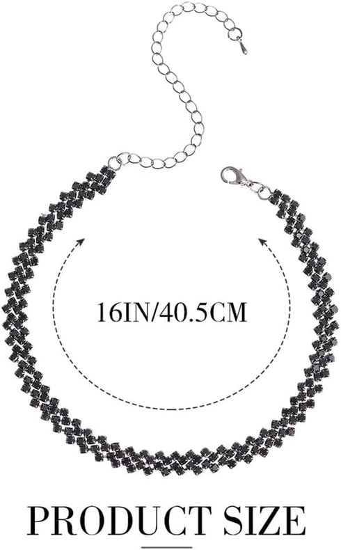 EARENT Rhinestone Choker Necklaces Black Crystal Row Necklace Chain Sparkly Minimalist Prom Party Neck Jewerly for Women(C-Black)...