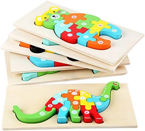 Wooden 'Fire Truck' 3D Jigsaw Puzzle for Kids, Animal Number Block Puzzles for Toddlers, Educational Learning Montessori Toys for Boys and Girls (...