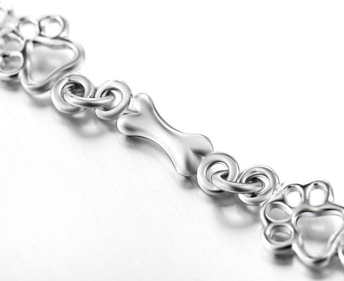 LUHE Paw Print Bracelets Gifts for Women 925 Sterling Silver Cute Dog Cat Bone Paw Bracelet for Girls, 7.5" Christmas Gifts...
