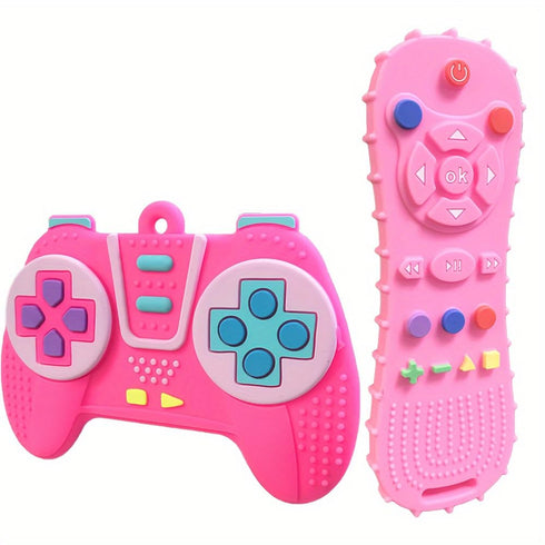 Baby Teething Toy, Soft TV Remote+Game Machine Shape Chew Set Intellectual Development Intellectual Development Educational Toy,Safe Silicone Todd...