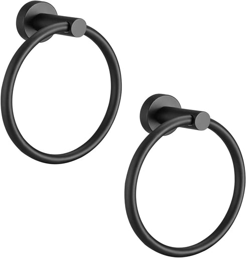 Matte Black Towel Ring – Heavy Duty SUS304 Stainless Steel Rust Proof Hand Towel Holder Hanger for Bathroom, Kitchen Wall Mounted – Round Shape To...
