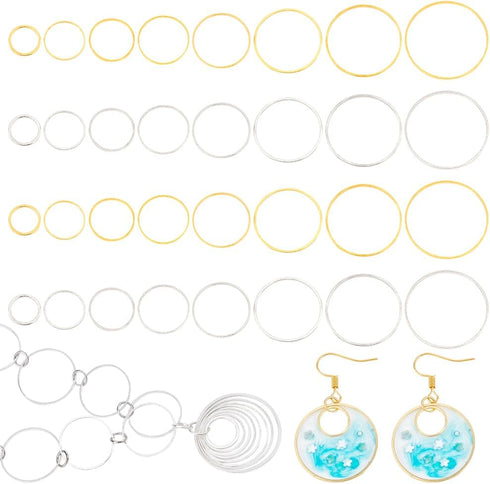 PH PandaHall 240 pcs 8 Sizes 10/12/14/16/18/20/22/25mm Round Open Back Bezel Charms Pendants Hollow Frame Pendant for Resin Earring Bracelet Penda...