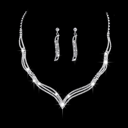 Bride Wedding Crystal Necklace Earrings Set Silver Bridal Choker Necklaces Jewelry for Women and Girls...