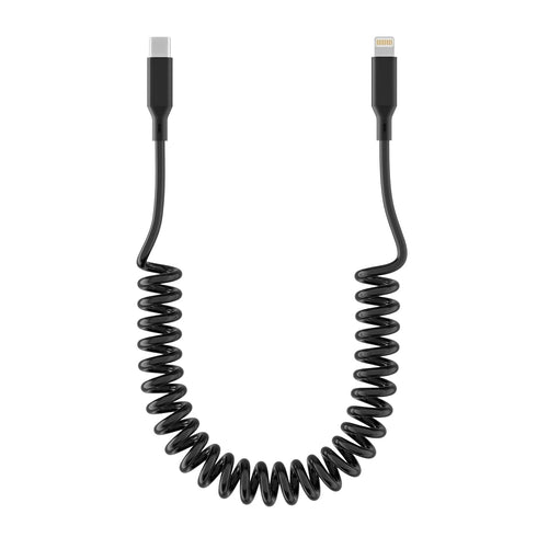 Coiled USB-C to Lightning Cable, Apple Carplay Compatible, MFi Certified Retractable USB C iPhone Charger Cord for Car with Data Sync, Coiled USB ...