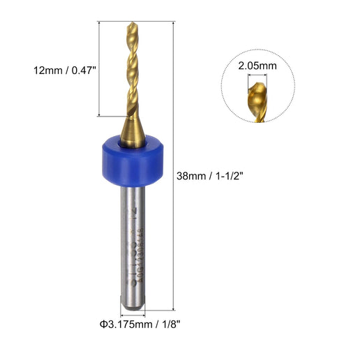 uxcell 10pcs PCB Drill Bits 1/8" Shank 2.05mm Titanium Coated Carbide Micro Twist Mini Drill Bits Set Rotary Drilling Tool for Print Circuit Board...