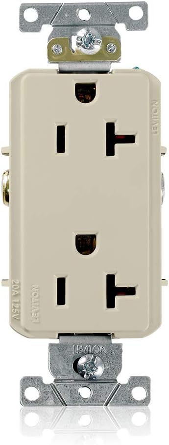 Leviton 16342-I 20-Amp, 125-Volt, Decora Plus Duplex Receptacle, Straight Blade, Commercial Grade, Self Grounding, Ivory...