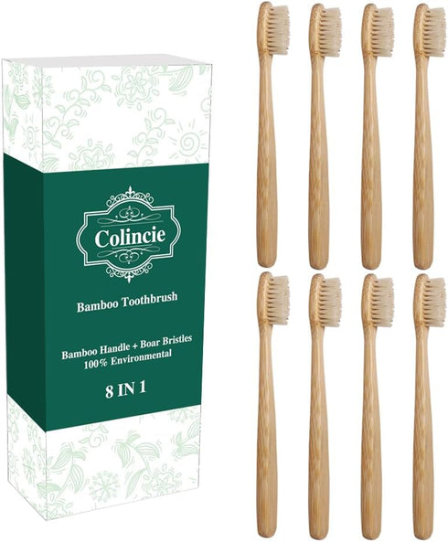 Bamboo Toothbrush Medium Boar Bristles Natural Toothbrush NO Plastic Environmentally (8 Pieces Toothbrush)...
