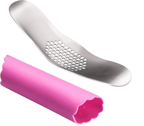 Fu Store Garlic Press 304 Stainless Steel Garlic Rocker Mincer Bonus Food Grade with Silicone Peeler Garlics (Color Random)...