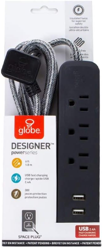 Globe Electric - 78257 Designer Series Power Strip, Rose 3 Outlet...