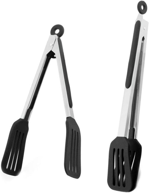 Cooking Tongs 9 inches and 12 inches Stainless Steel Kitchen Silicone Serving Tong Heat Resistant Meat Turner Spatula Tongs with Locking Handle Jo...