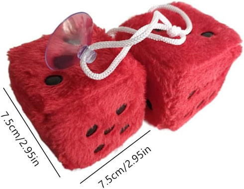 1 Pair Retro Dots Fuzzy Dice Car Mirror Hanging with Suction, Cubic Square Plush Dice Auto Rearview Mirror Dice for Car Ornament Decoration (Red)...