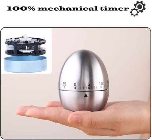 Egg Timer Wind up Kitchen Cooking Timer Reminder Mechanical Reminder Cute Mechanical Rotating Alarm with 60 Minutes for Cooking (Silver)...