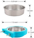 Crate Dog Bowl Removable Stainless Steel Water Food Feeder Bowls Cage Coop Cup for Cat Puppy Bird Pets (Large, Blue with Corrugated Clip)...