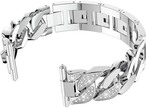 Compatible for Fitbit Versa Watch Band, Bling Diamond Stainless Smartwatch Replacement Chain Band,Single Row Chain Solid Zinc Alloy Band Replaceme...