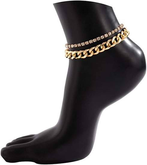 MIFYNN Tennis Anklets for Women, Layered Cuban Link Chain Gold Silver Anklets Shiny Rhinestone Anklet Bracelets Adjustable Fashion Jewelry...