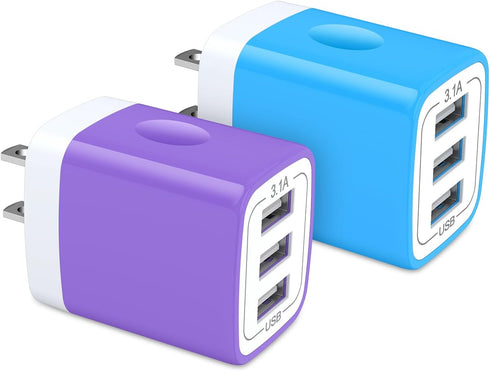 USB Charger Plug, HOOTEK 2Pack 3.1A 3-Multi Port USB Wall Charge Brick Adapter Charging Block Cube Box for iPhone 16e/16/15/14/13 Pro Max/12/XS/X ...