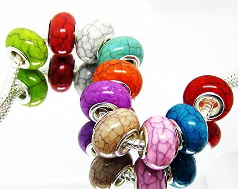 TianBo 100pcs Mix Color Large Hole Bead Resin Crack Fit European Charm Bracelet Spacer for Jewelry Making SS01...
