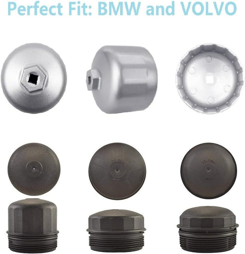 Oil Filter Wrench for BMW VOLVO with Cartridge Oil Filter Housing Caps, 86mm 86.4mm 86.5mm 86.6mm 4 in 1 Oil Filter Removal Tool for Oil Change...