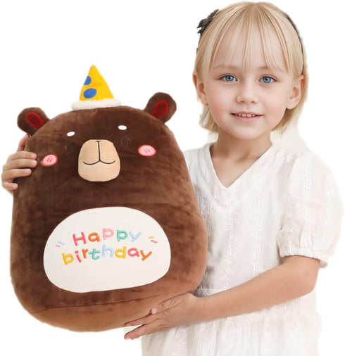 16" Happy Birthday Bear Plush Pillow, Kawaii Bear Stuffed Animal, Fluffy Cartoon Bear Plushies Toys, Cute Soft Bears Gifts for Kids Boys and Girls...