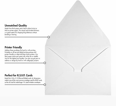 LUXPaper A2 Contour Flap Invitation Envelopes | 4 3/8" x 5 3/4" | White | 80lb. Text | 100% Recycled | 50 Qty...