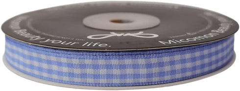 Light Blue Gingham Plaid Checked Ribbon 25 Yard Each Roll 100% Polyester (3/8", Lt.Blue)...