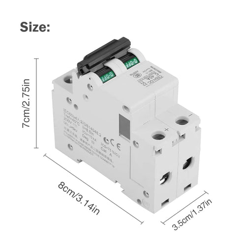 2P 250V Low-Voltage DC Miniature Circuit Breaker, DIN Rail Mount 63A Miniature Air Circuit Breaker for Solar Panels Grid System Wind and Solar Hyb...
