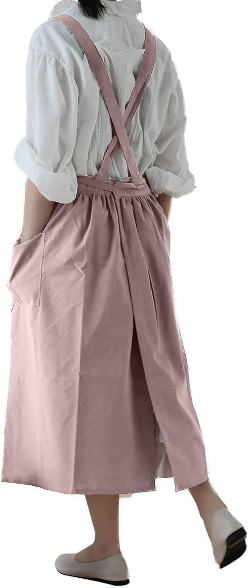 Cotton Pleated Apron Retro Waterdrop Proof Garden Cleaning Pinafore Dress...