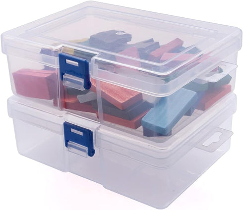 CHILDHOOD 2 Pack of Clear Plastic Clip Box, Crayon box Small Plastic Containers with Lids, Small Modular Supply Case for Office supplies, 6.5 x 4....