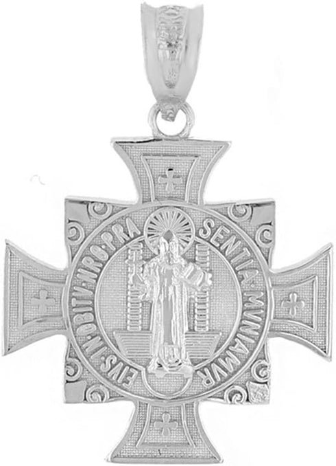 Fine 925 Sterling Silver St. Benedict of Nursia Maltese Cross Charm Pendant (0.97")...