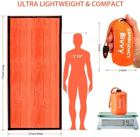 GALAXYLENSE Emergency Thermal Sleeping Bag, Survival Bivvy Sacks Blanket with Whistle, Waterproof Lightweight Survival Shelter Blanket Bag Gear fo...