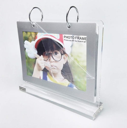 Leoyoubei Slant Back Sign Holder,Sign Stand,Poster Frame,Horizontal Display 5x7 inch PVC Photo Clip Flip Display 7 Pages-14 Sides Photos 4 Rings S...