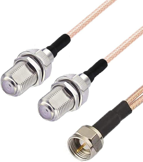 F-Type RG6 3 Way Splitter Combiner Adapter F Male to F Dual Female RG316 Coaxial Cable 15cm/6 inch...