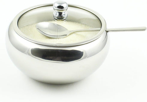 Zoie + Chloe Stainless Steel Sugar Bowl with Glass Lid - Bonus Spoon - 2 Cup Capacity (500ml)...