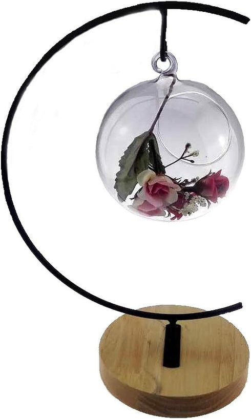 Archi G-Shaped Ornament Display Stand Iron Pothook Stand for Hanging Glass Terrarium/Picture with Wood Base (Iron Stand with Wood Base)...