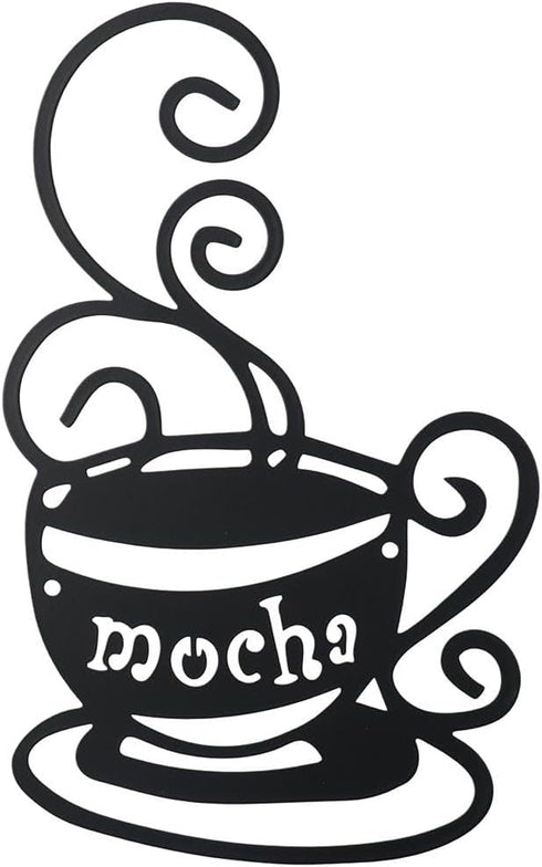 gifthub 4 Pieces of Coffee Logo Metal Wall Decoration, Metal Wall Decoration Art Coffee Shop Kitchen Black Coffee Cup Decoration Letter Iron Handi...