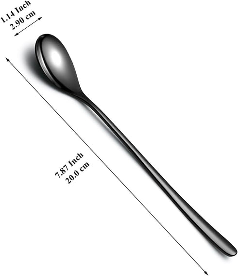 Black Long Handle Iced Tea Spoon Set of 12 Pieces, Titanium Plating Black Stainless Steel Teaspoons, Stirring Bar Spoon, Coffee Spoon, Ice Cream S...