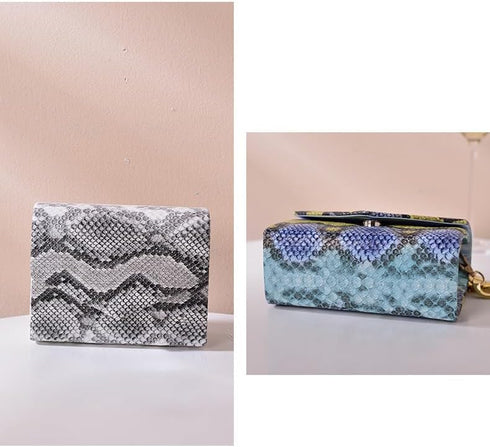 Women Chic Evening Clutch Bag Snakeskin Pattern Shoulder Box Handbag With Chain Strap Crossbody Purse For Women Girls Ladies...