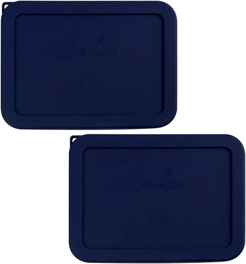 Sophico 3 Cup Rectangle Silicone Storage Cover Lids Replacement for Pyrex 7210-PC Glass Bowls, Container not Included (NAVY BLUE, 2 Pack)...