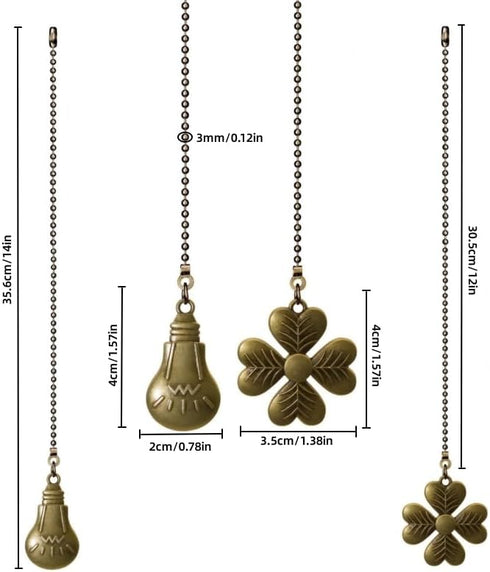 Ceiling Fan Pull Chain Set, 2 Pcs Bulb and four-leaf Pattern Pull Chain Extension Fan Pull Chain Pendant 12 Inch Ceiling Fan Chain Extender? with ...