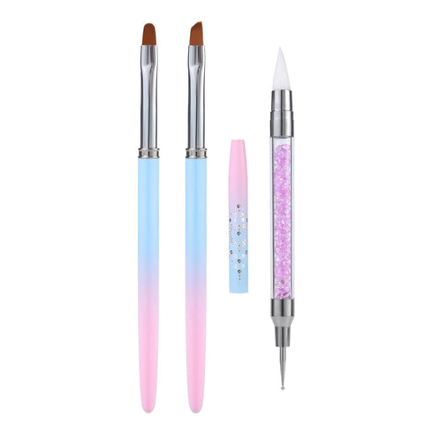 3pcs Nail Art Clean Up Brushes, Nails Painting Brushes, Round & Angled Head Pen Silicone Nail Art Acrylic Pen Brushes Dotting Pen Nail Painting To...