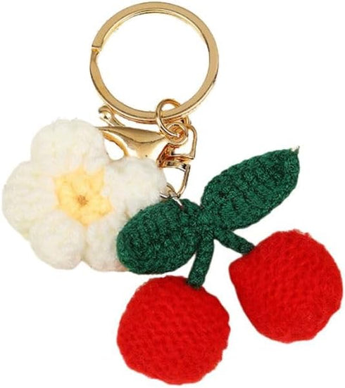 Cute Handmade Weaving Keychains Strawberry Cherry Flower Keychains Fruit Keychain Women Girls Bag Purse Car Accessories...